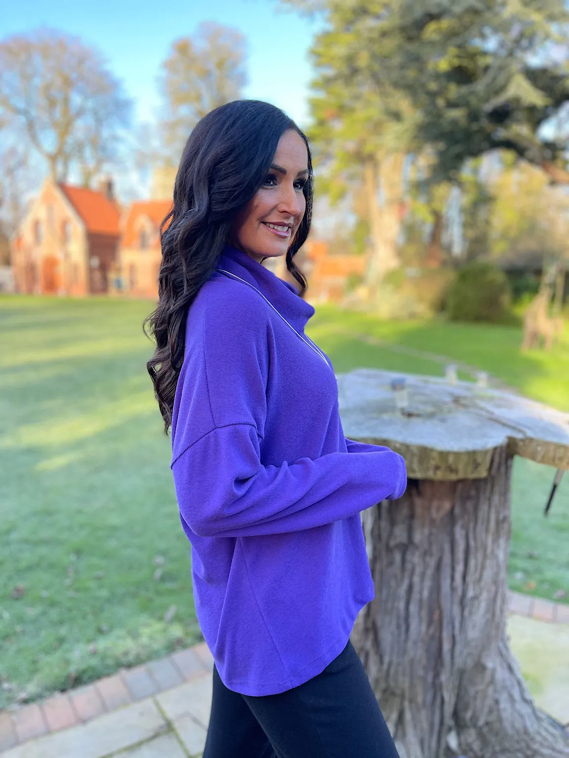 Purple Soft Cowl Neck Jumper Lucy