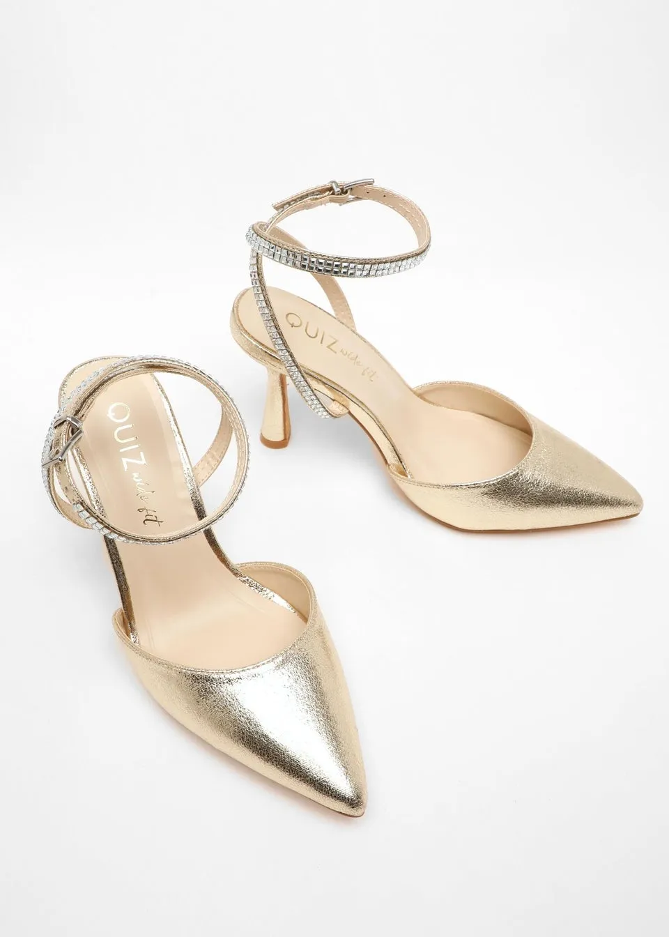 Quiz Gold Wide Fit Foil Court Heels