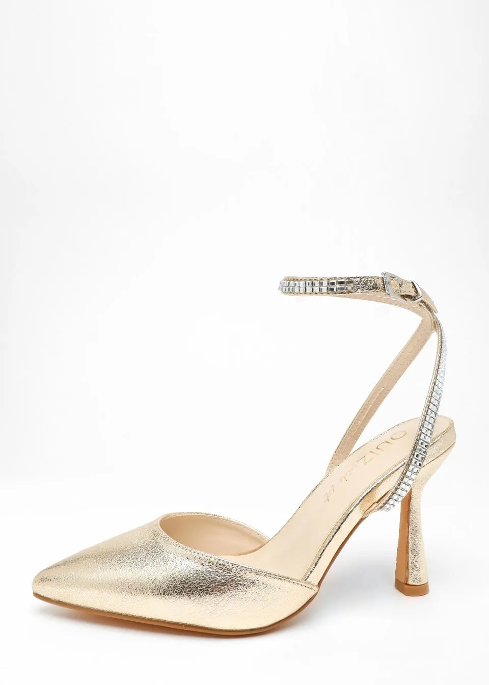 Quiz Gold Wide Fit Foil Court Heels