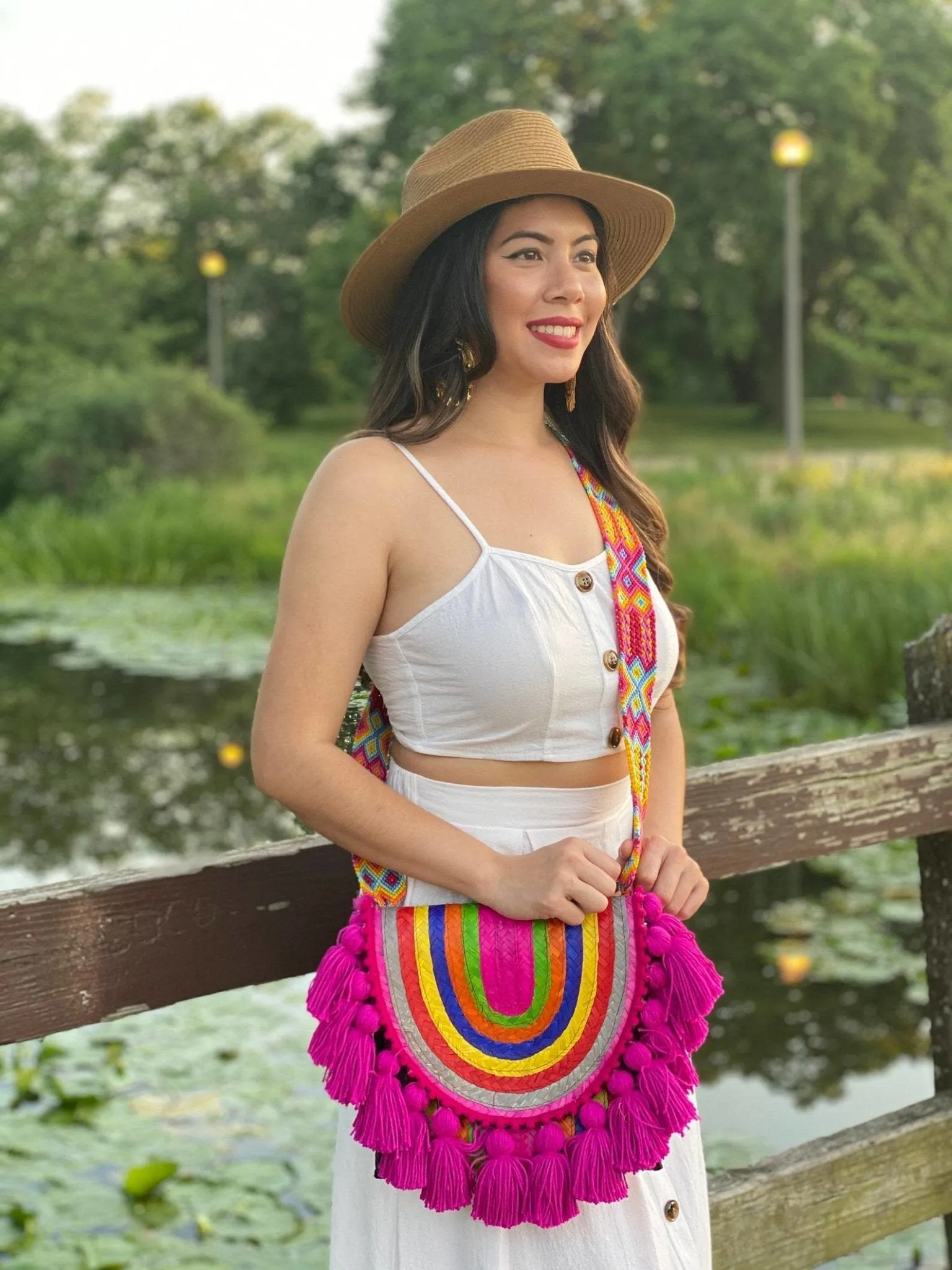 Rainbow Artisanal Mexican Palm Purse with Tassels. Palma Crossbody