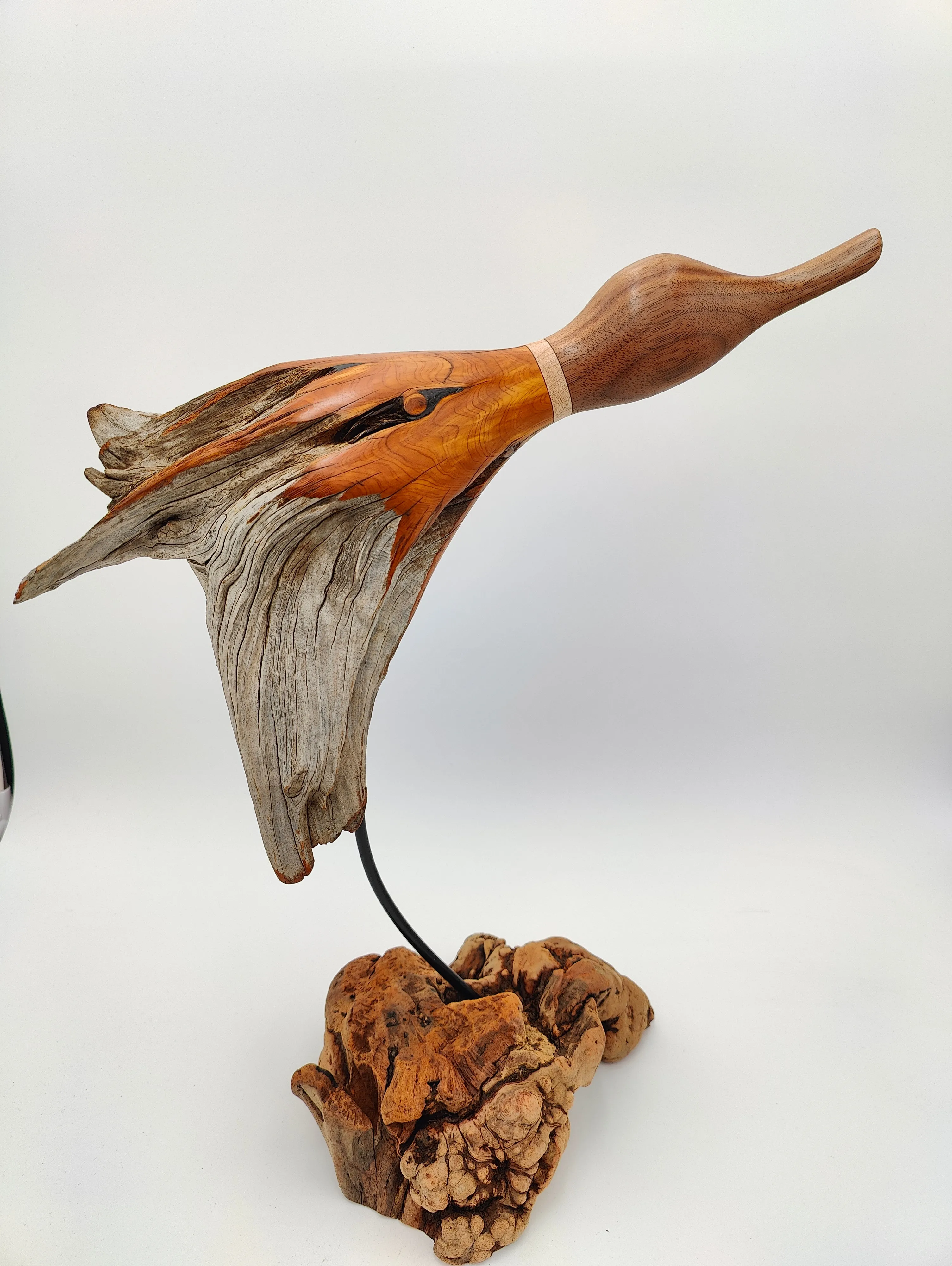 Rarebirds - Wooden Sculpture - 15x 18 Flying Duck with Base