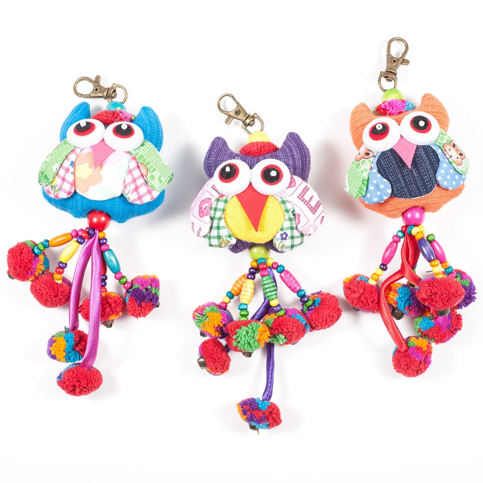 Red Owl Zipper Pull With Pom-Poms (Thailand)