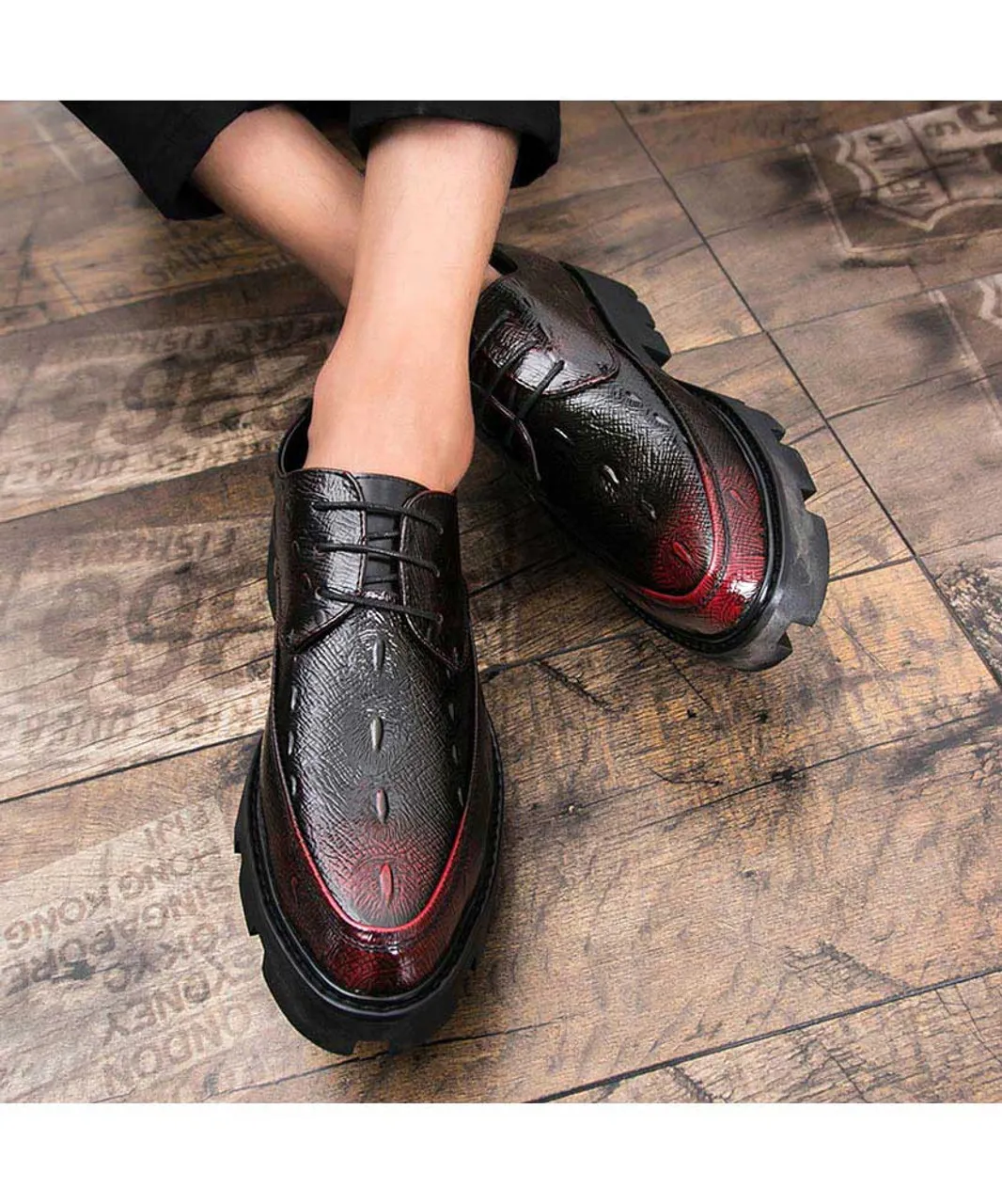 Red texture pattern leather derby dress shoe