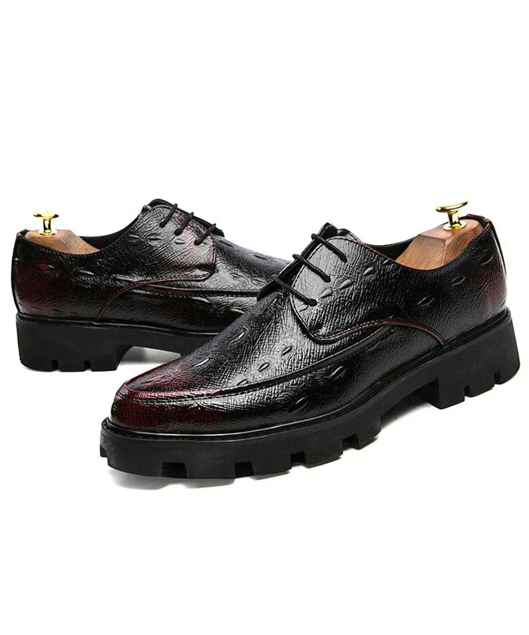 Red texture pattern leather derby dress shoe