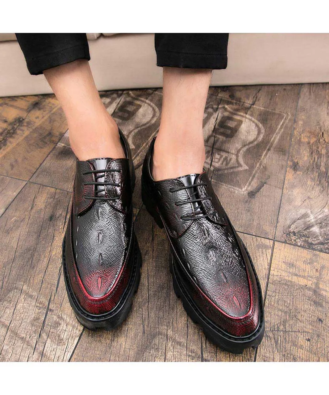 Red texture pattern leather derby dress shoe