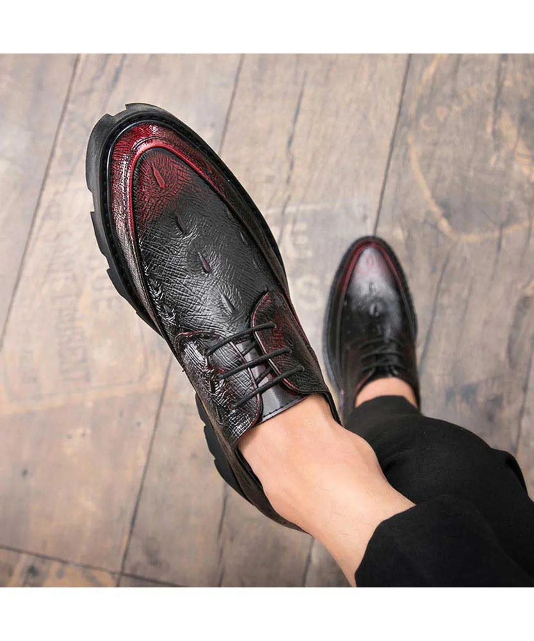 Red texture pattern leather derby dress shoe