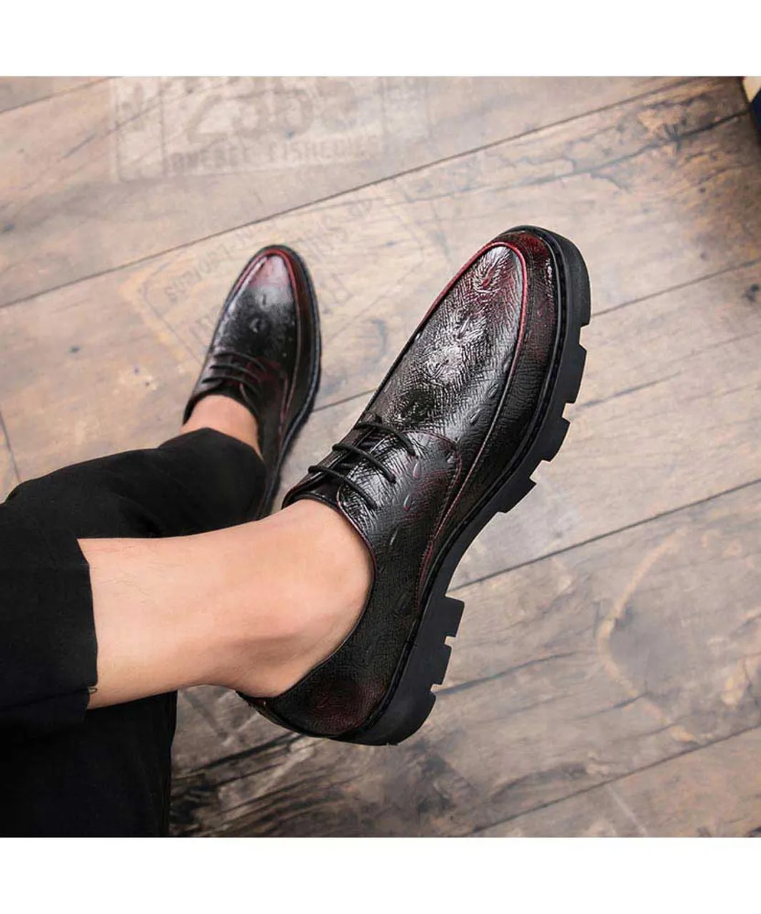 Red texture pattern leather derby dress shoe