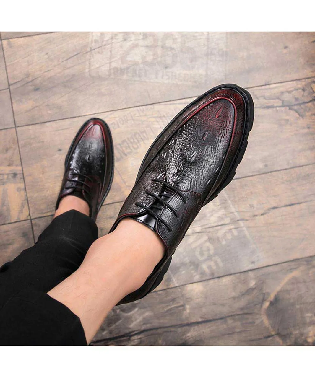 Red texture pattern leather derby dress shoe