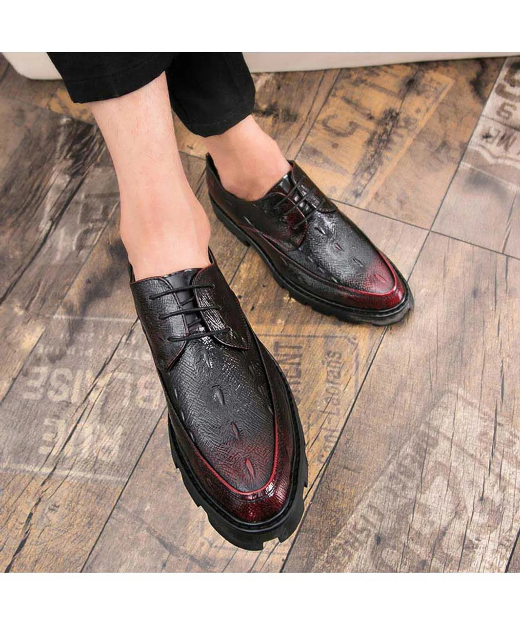 Red texture pattern leather derby dress shoe