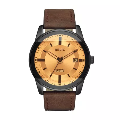 Relic By Fossil Mens Brown Leather Strap Watch Zr12229