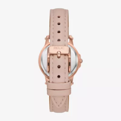 Relic By Fossil Womens Pink Leather Strap Watch Zr34647