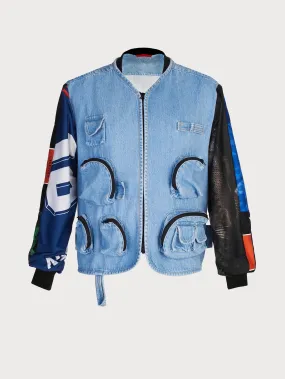 Reworked Denim Jacket with Vintage Sports Sleeves