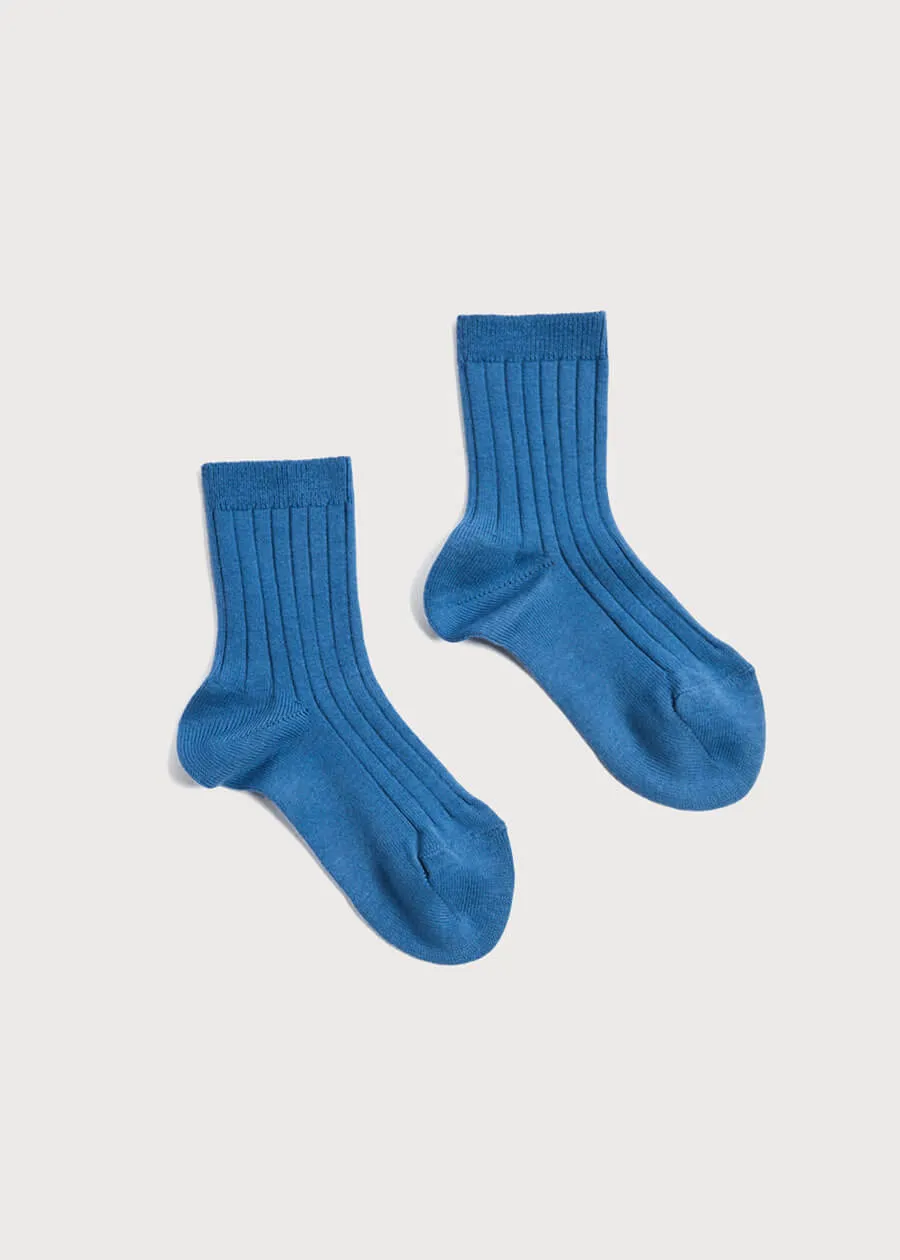 Ribbed Short Socks - Blue (0mths-8yrs)