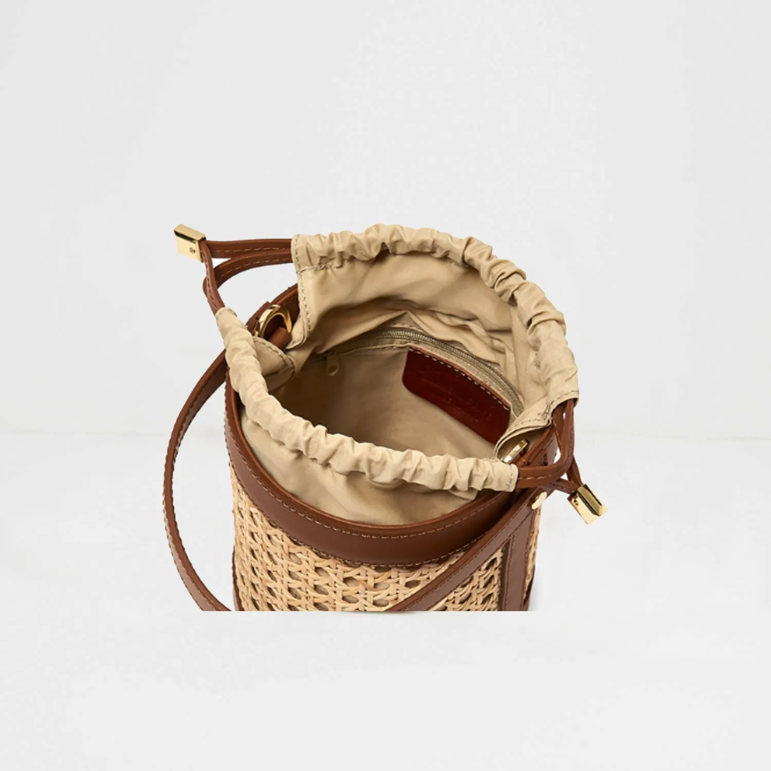 Rimini Leather and Raffia Bucket Bag