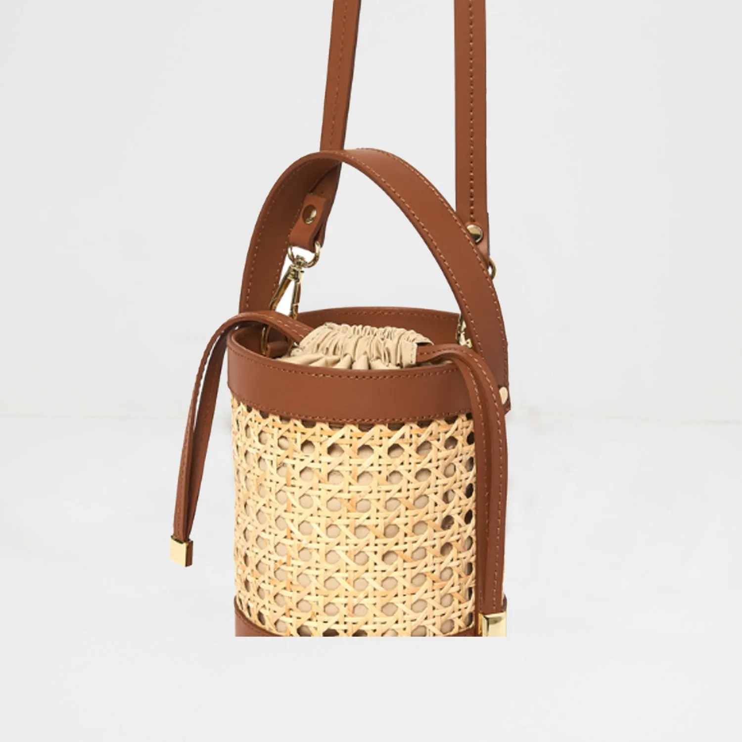 Rimini Leather and Raffia Bucket Bag