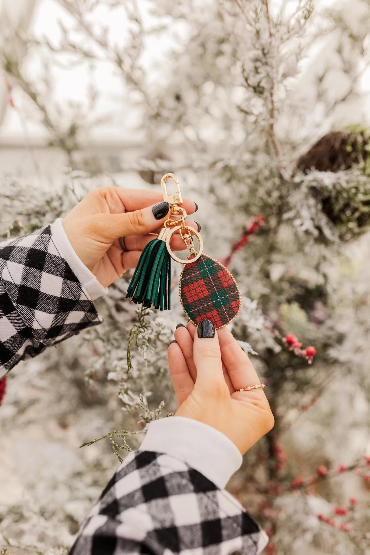 Ringing In The Season Plaid Key Chain- Red & Green