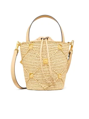 Roman Stud Raffia Bucket Bag