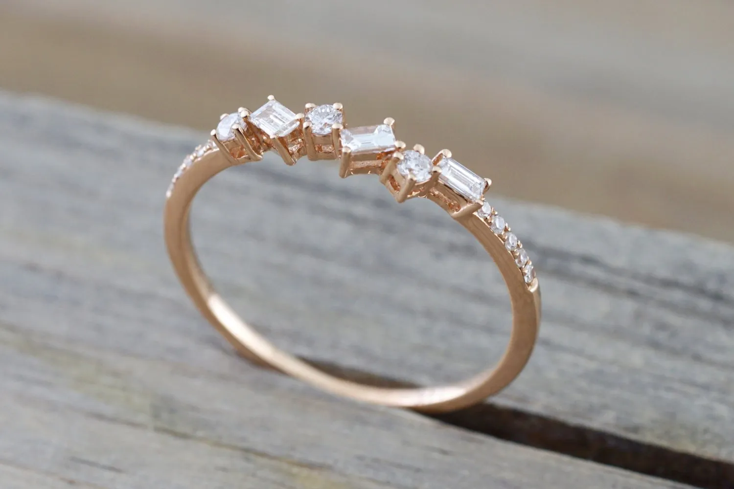 Round and Baguette Diamond Band