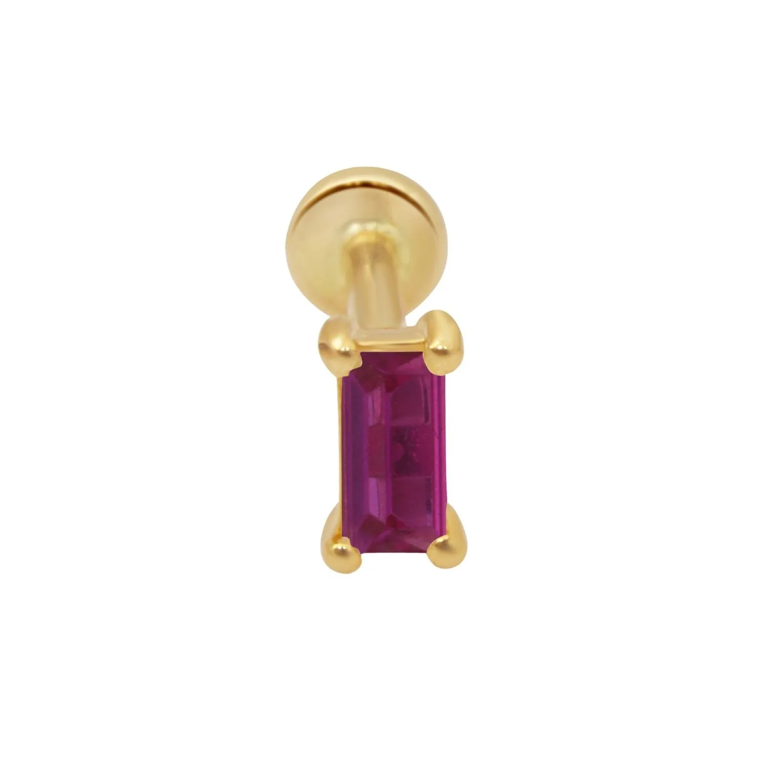 Ruby Baguette Flat Back Stud