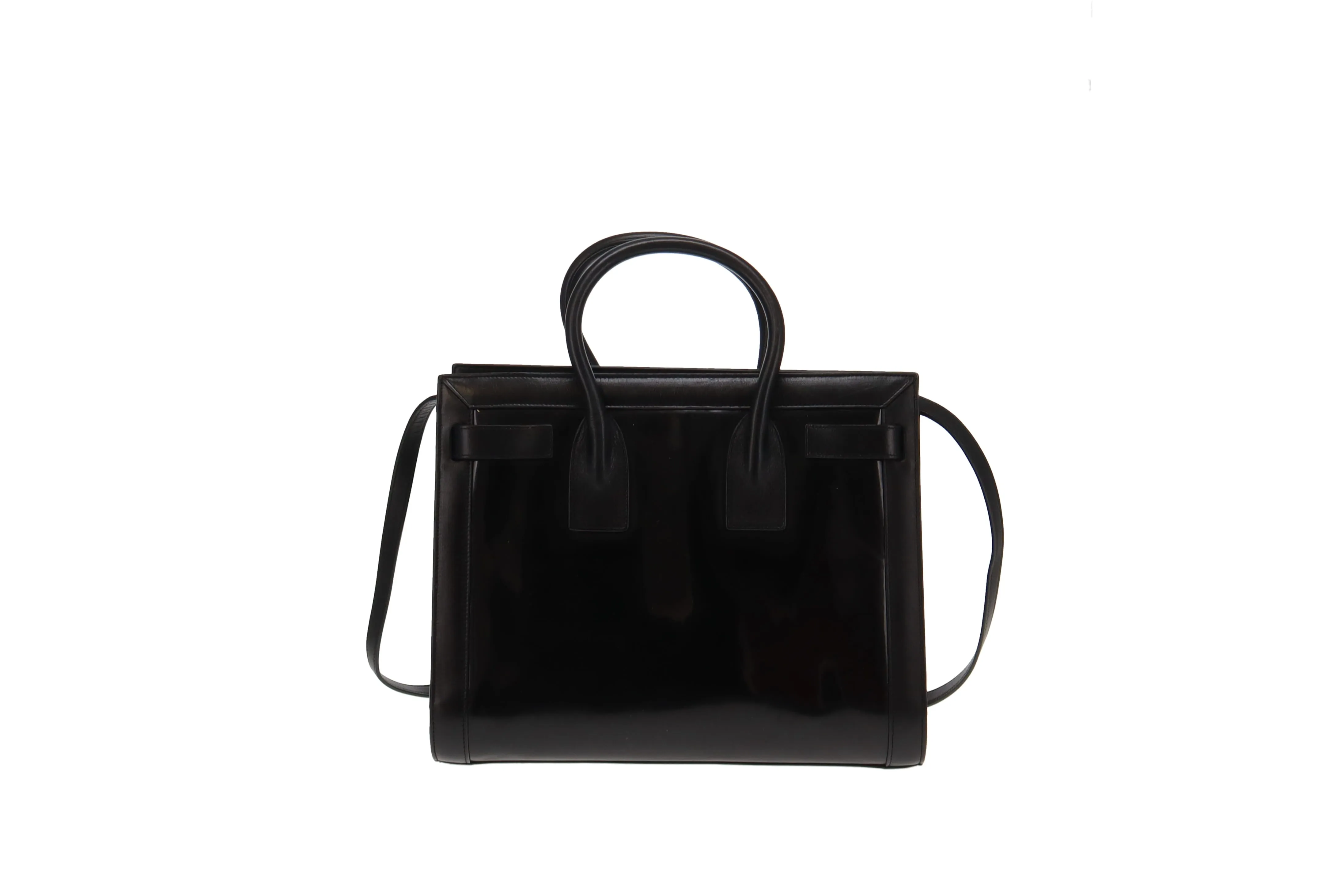 Saint Laurent Black Leather and Patent Centre Panel Small Sac De Jour