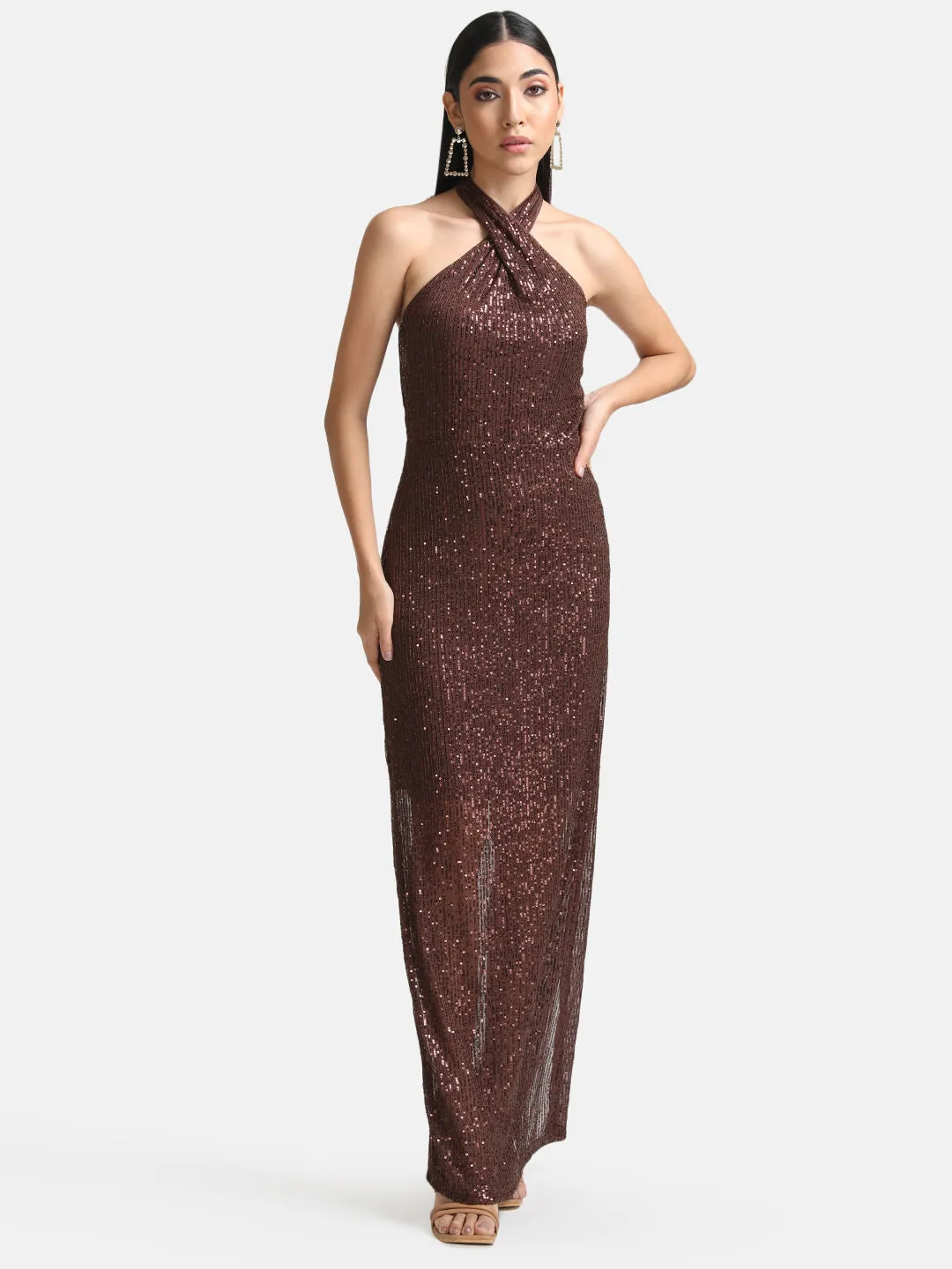 Sequin Halter Neck Maxi Dress