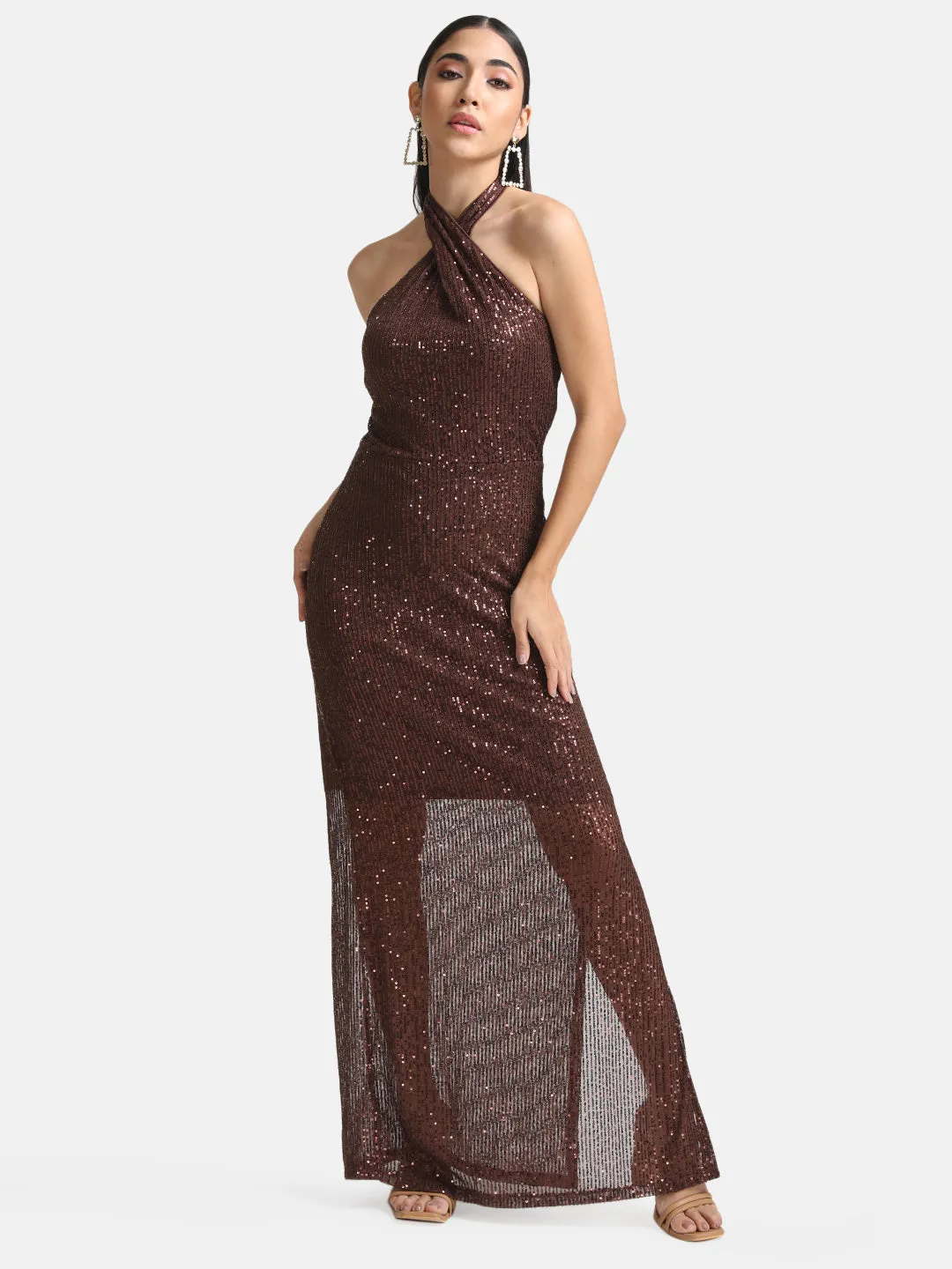 Sequin Halter Neck Maxi Dress