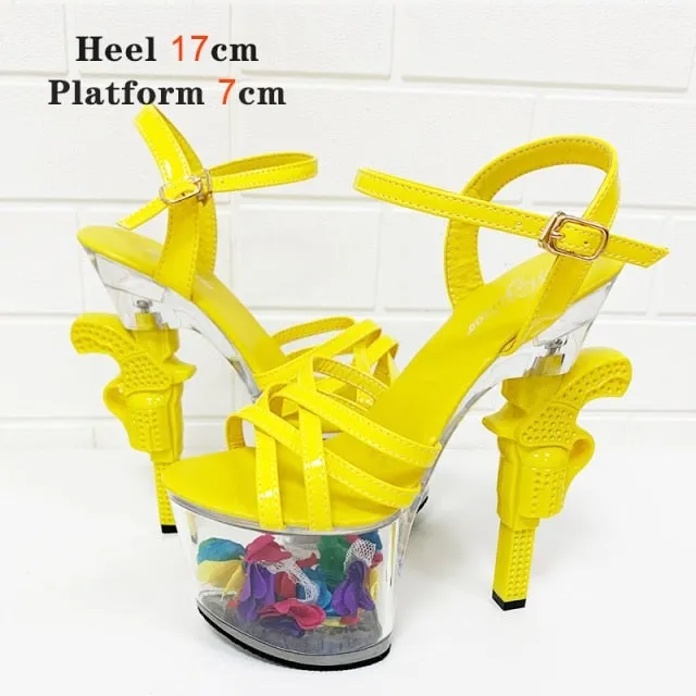 Sexy High Heel Platforms for Women Transparent Patent Leather Catwalk Sandals