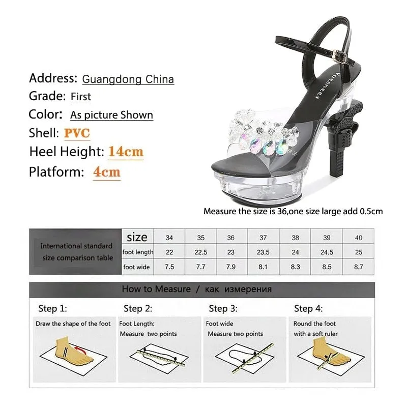 Sexy Pistol High Heel Sandals LED Glowing Rhinestones Platforms for Women