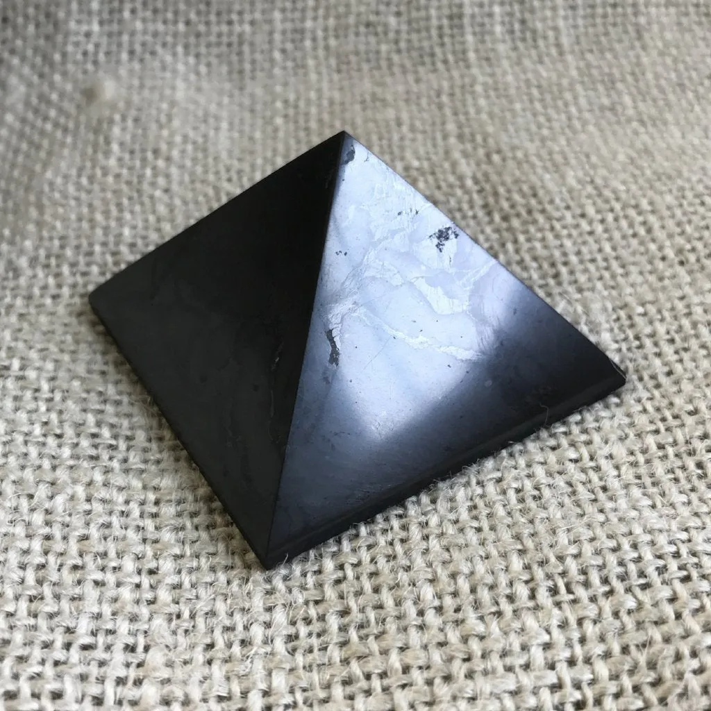 Shungite Pyramid, 3 Inch Base, Custom Wood Stand