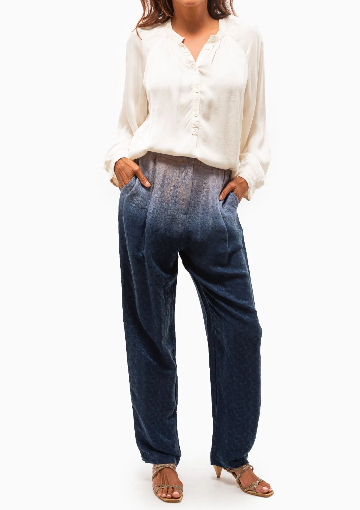 Silk Jacquard Bianca Pant | Moss Indigo