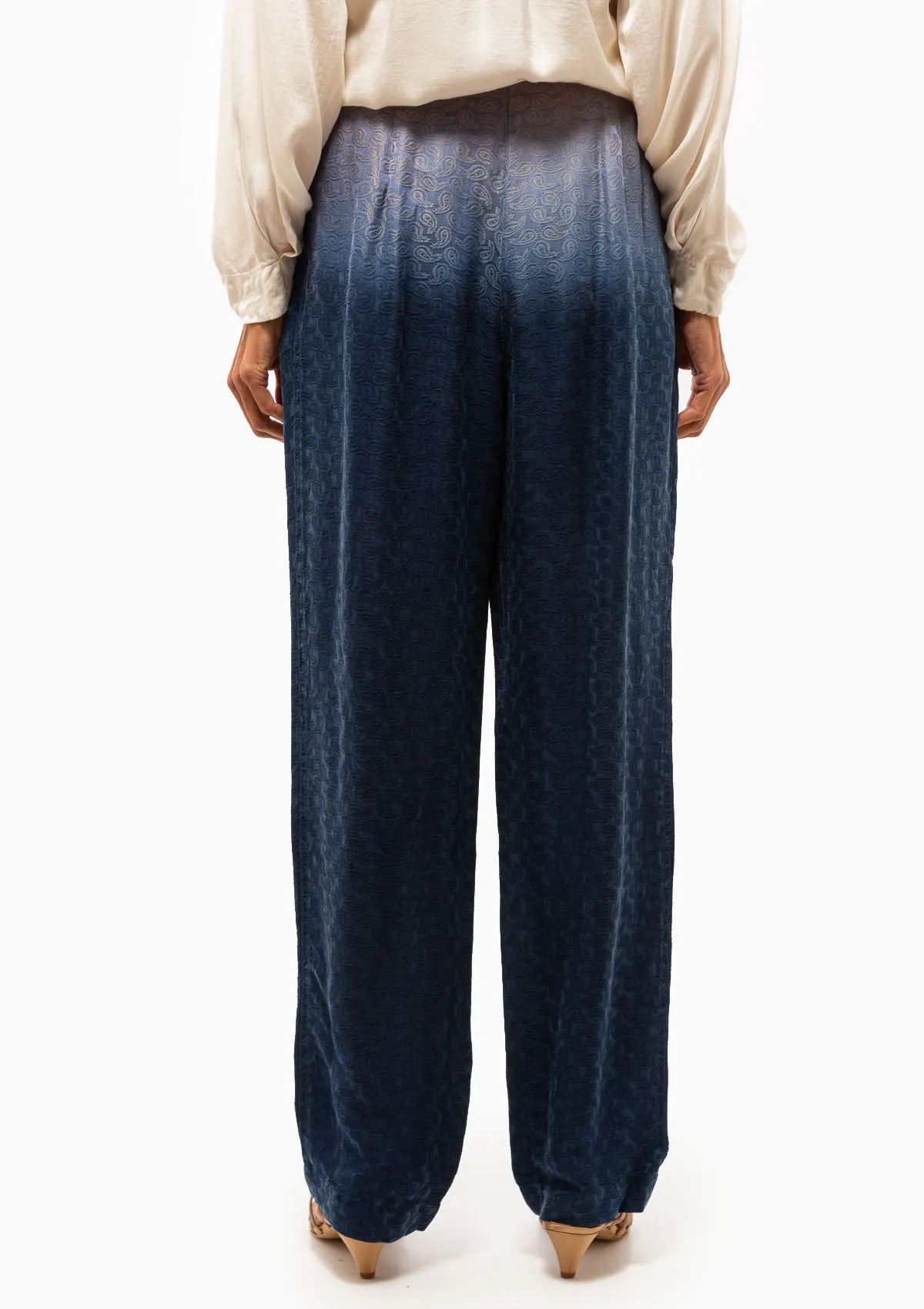 Silk Jacquard Bianca Pant | Moss Indigo