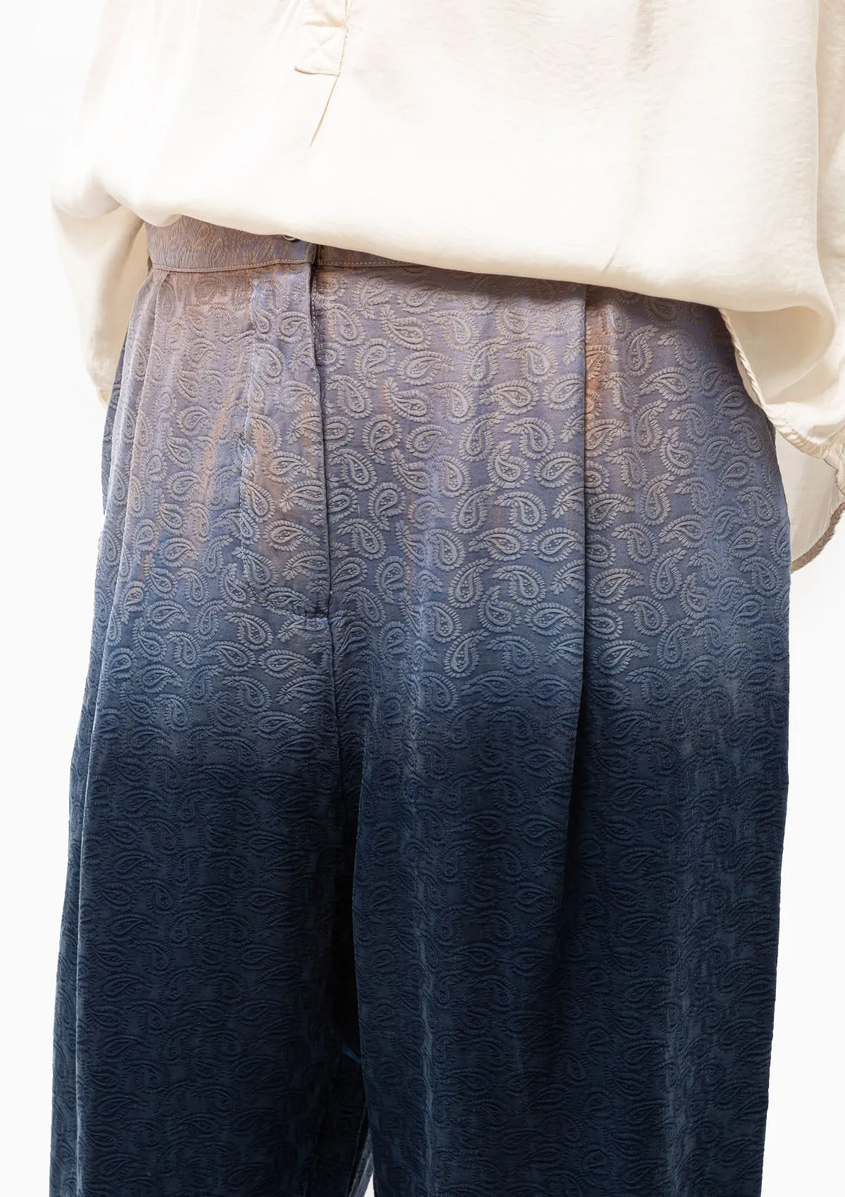 Silk Jacquard Bianca Pant | Moss Indigo