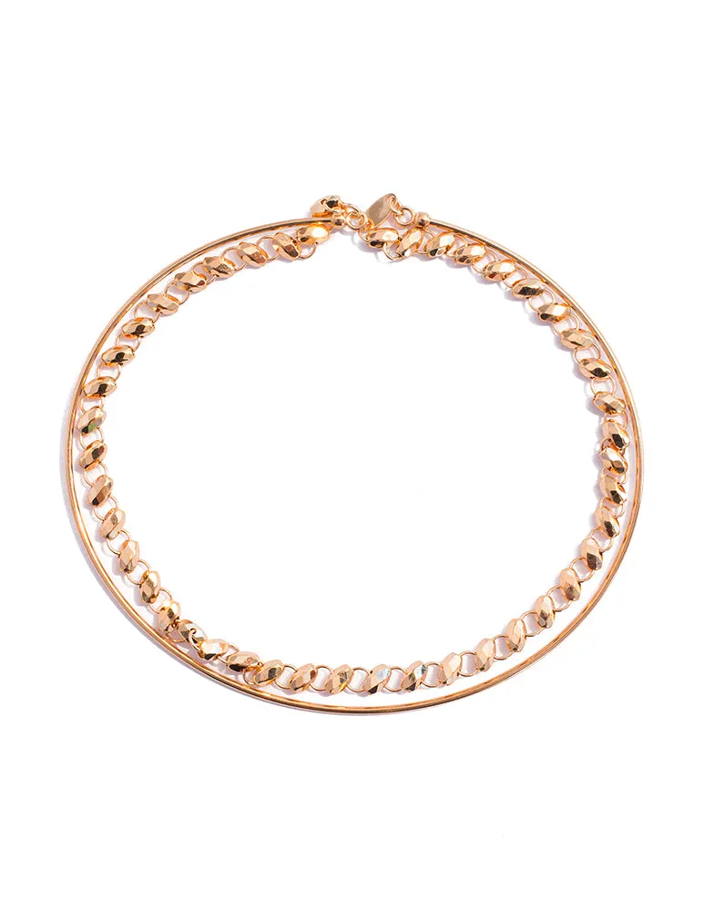 Snap on Two Layer Yellow Gold Chain Bangle