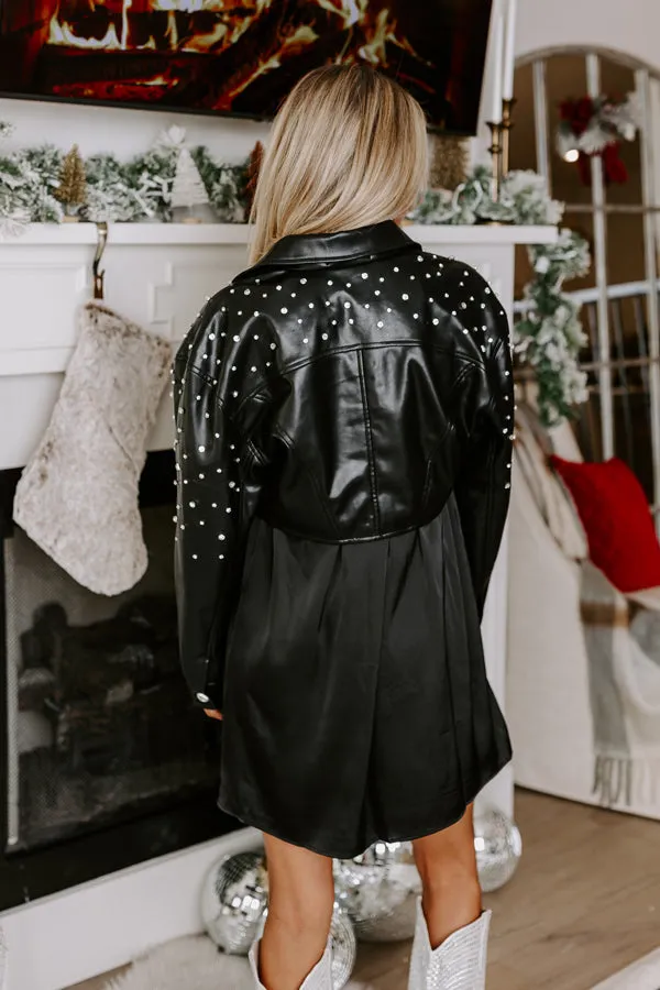 Social And Chic Embellished Faux Leather Jacket