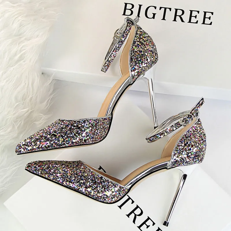 Sparkle Sequins Stiletto Heels Summer Women Sandals