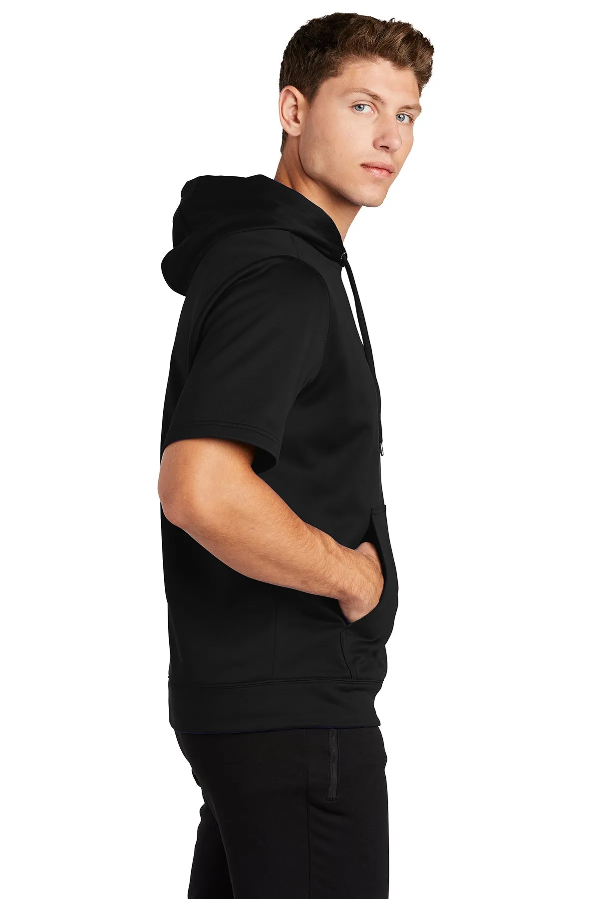 Sport-Tek Sport-Wick Fleece Short Sleeve Hooded Custom Pullovers, Black