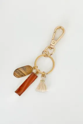 Stone & Tassel Gold Key Chain- Natural Tones