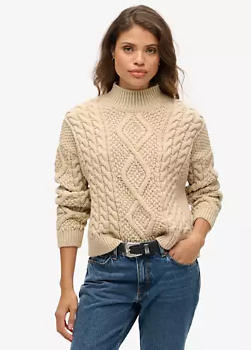 Superdry Aran Cable Knit Polo Jumper