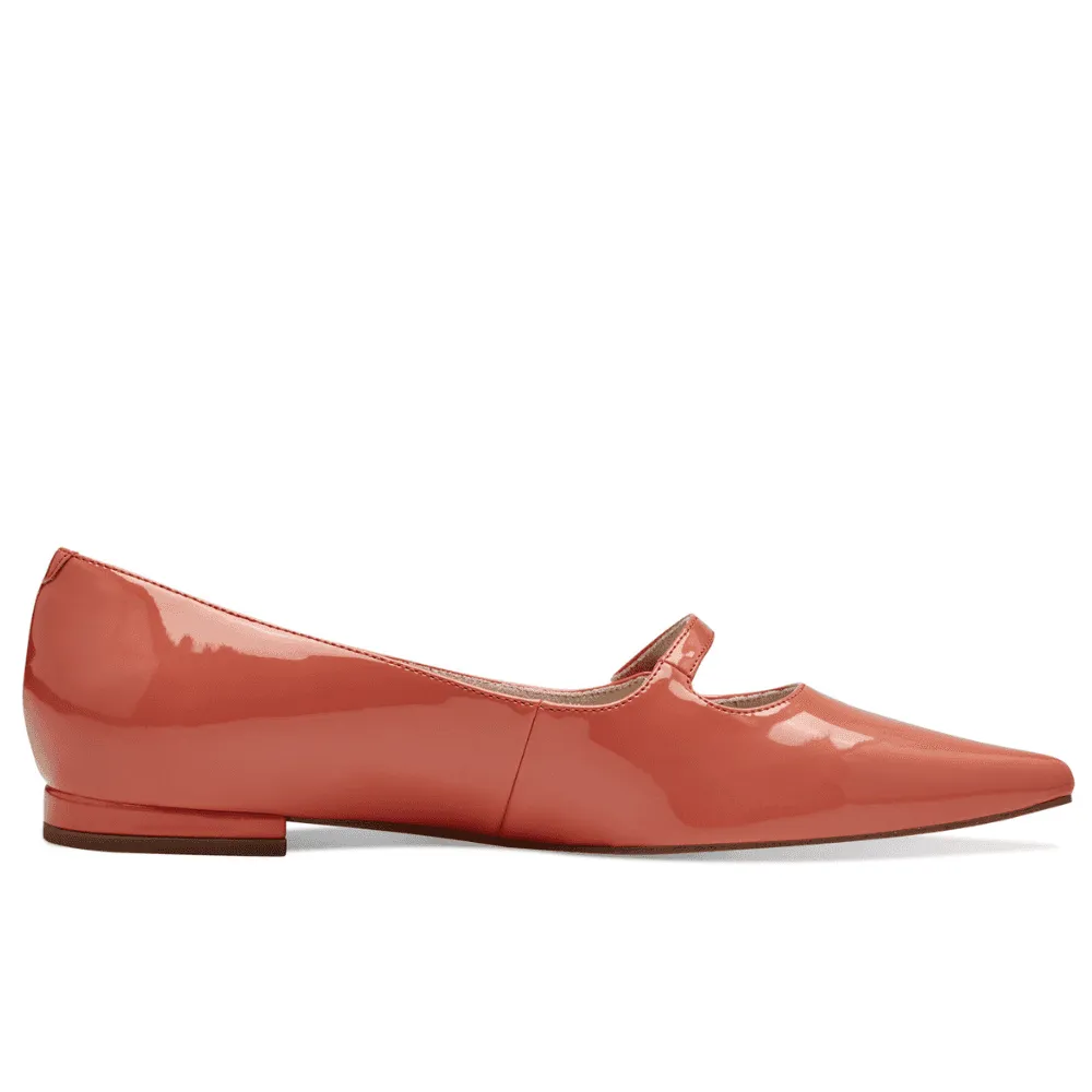 Tamaris 22101 Pointed Toe Ballet Pumps in Orange Patent