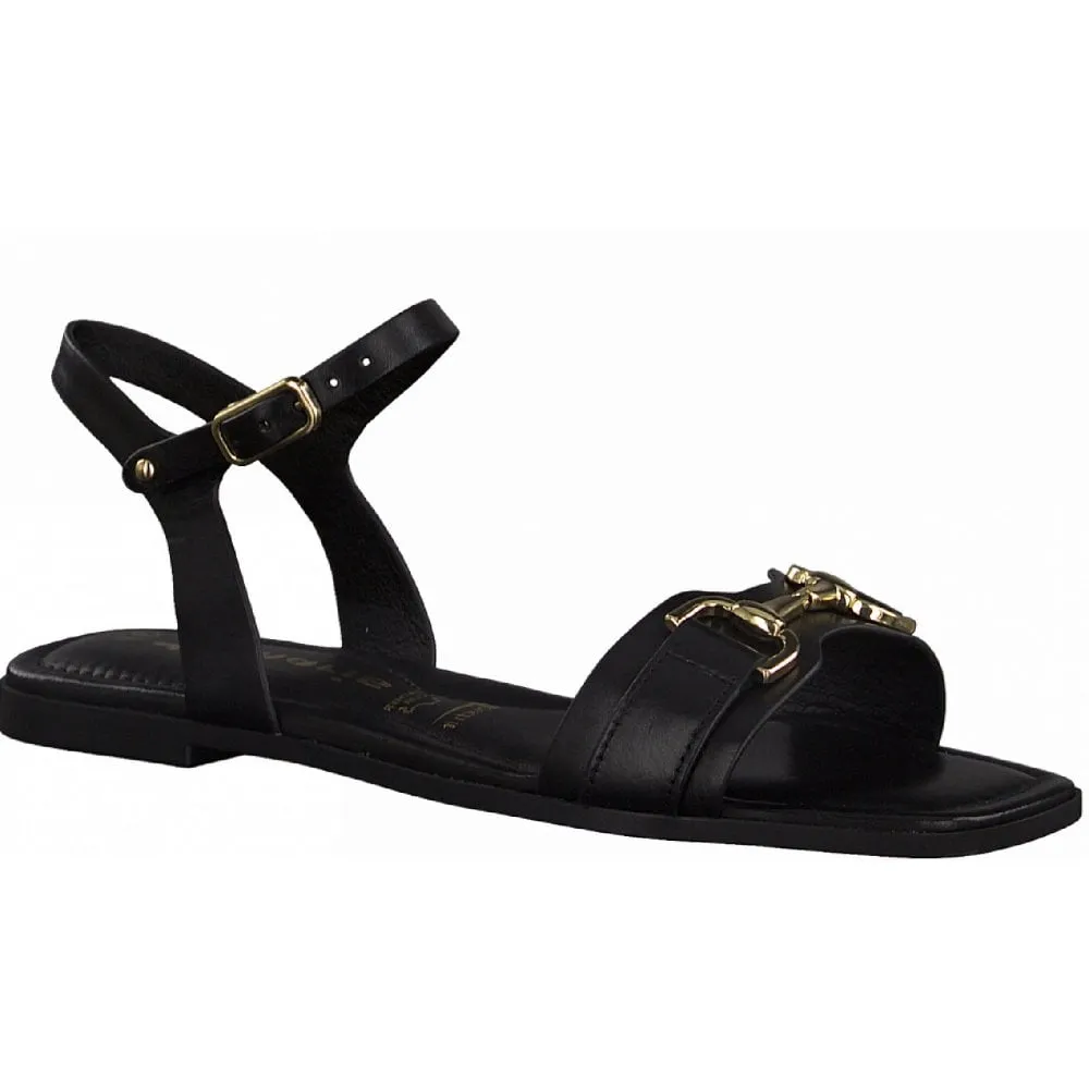 Tamaris Ladies Black Gold Chain Detail Sandal