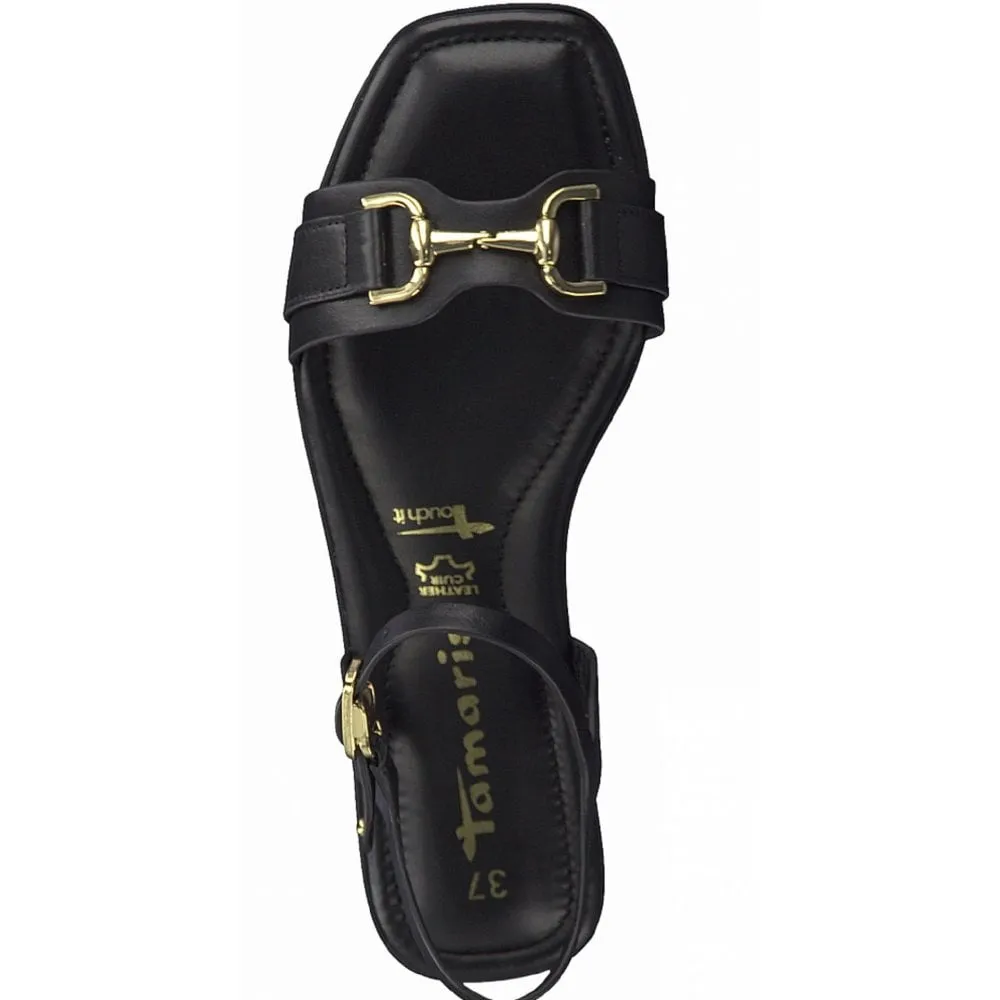 Tamaris Ladies Black Gold Chain Detail Sandal