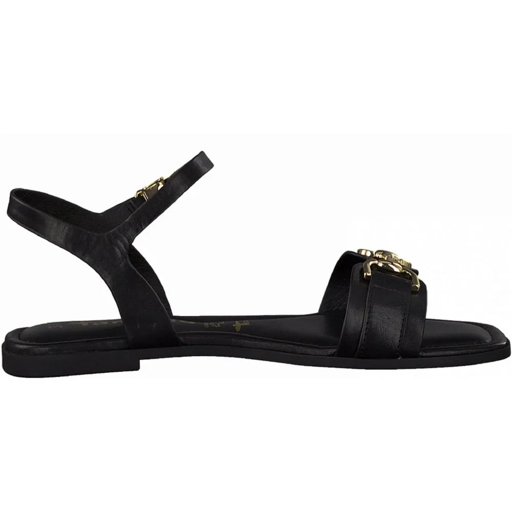 Tamaris Ladies Black Gold Chain Detail Sandal