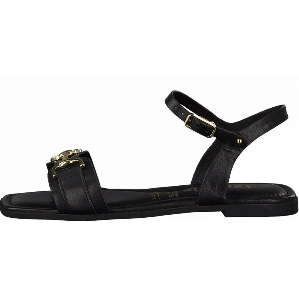 Tamaris Ladies Black Gold Chain Detail Sandal