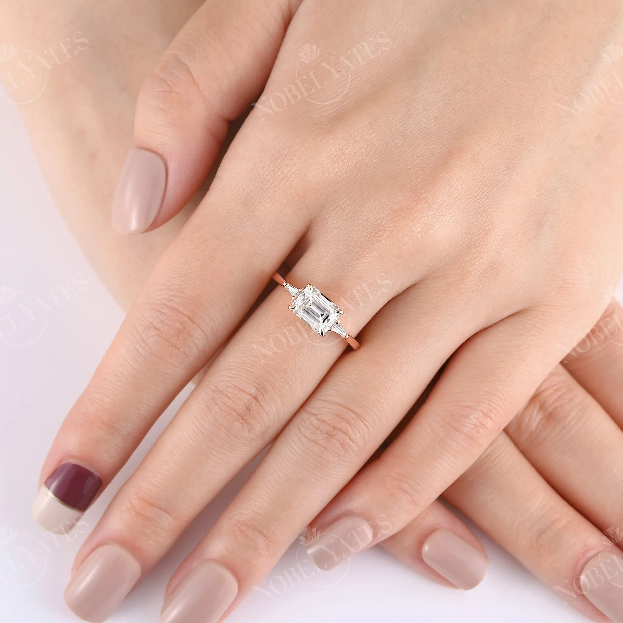 Tapered Baguette Three Stones Moissanite Engagement Ring