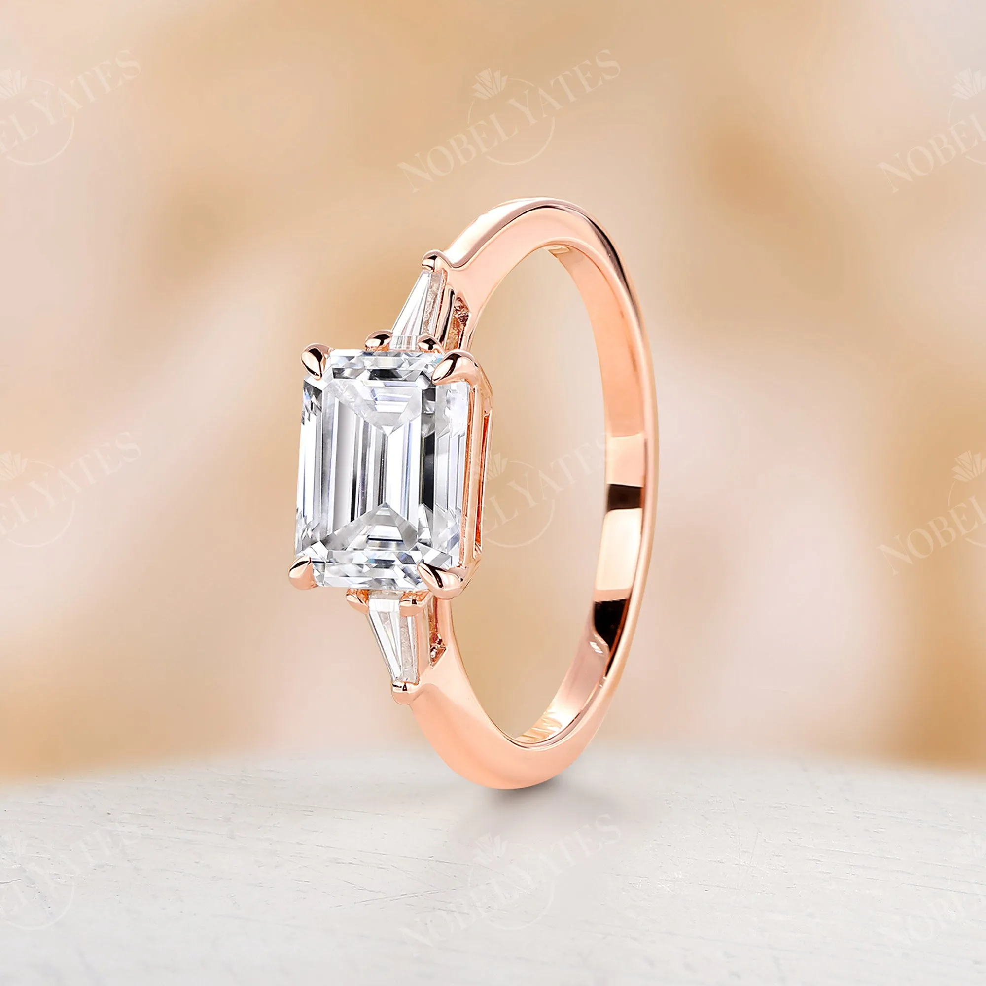 Tapered Baguette Three Stones Moissanite Engagement Ring