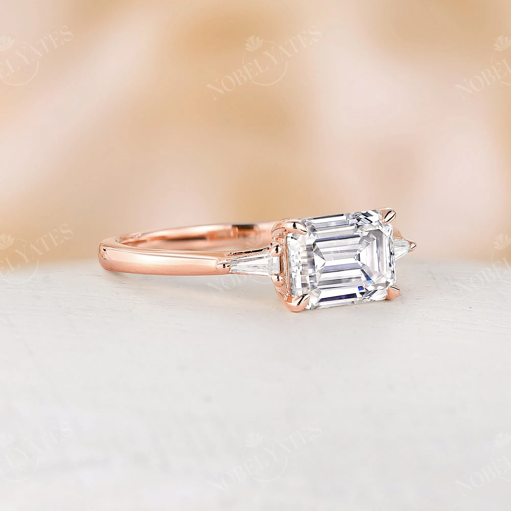 Tapered Baguette Three Stones Moissanite Engagement Ring