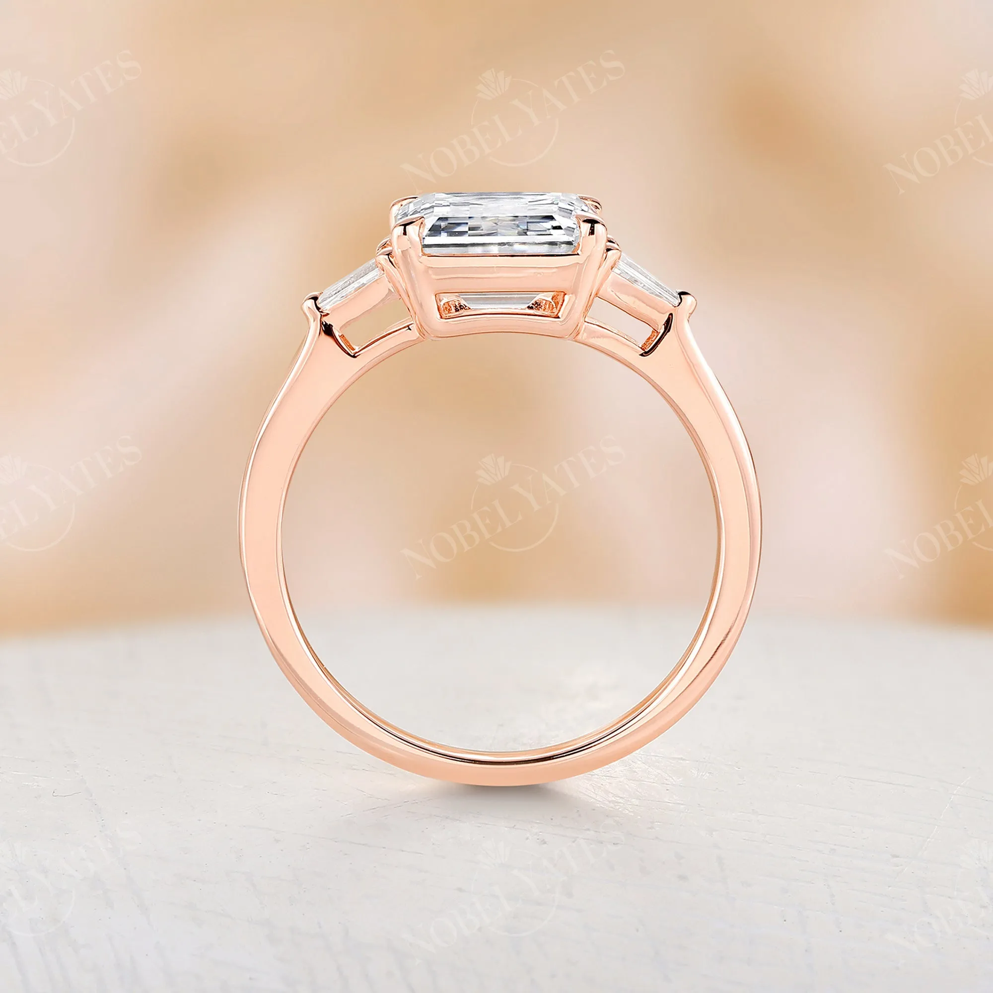 Tapered Baguette Three Stones Moissanite Engagement Ring