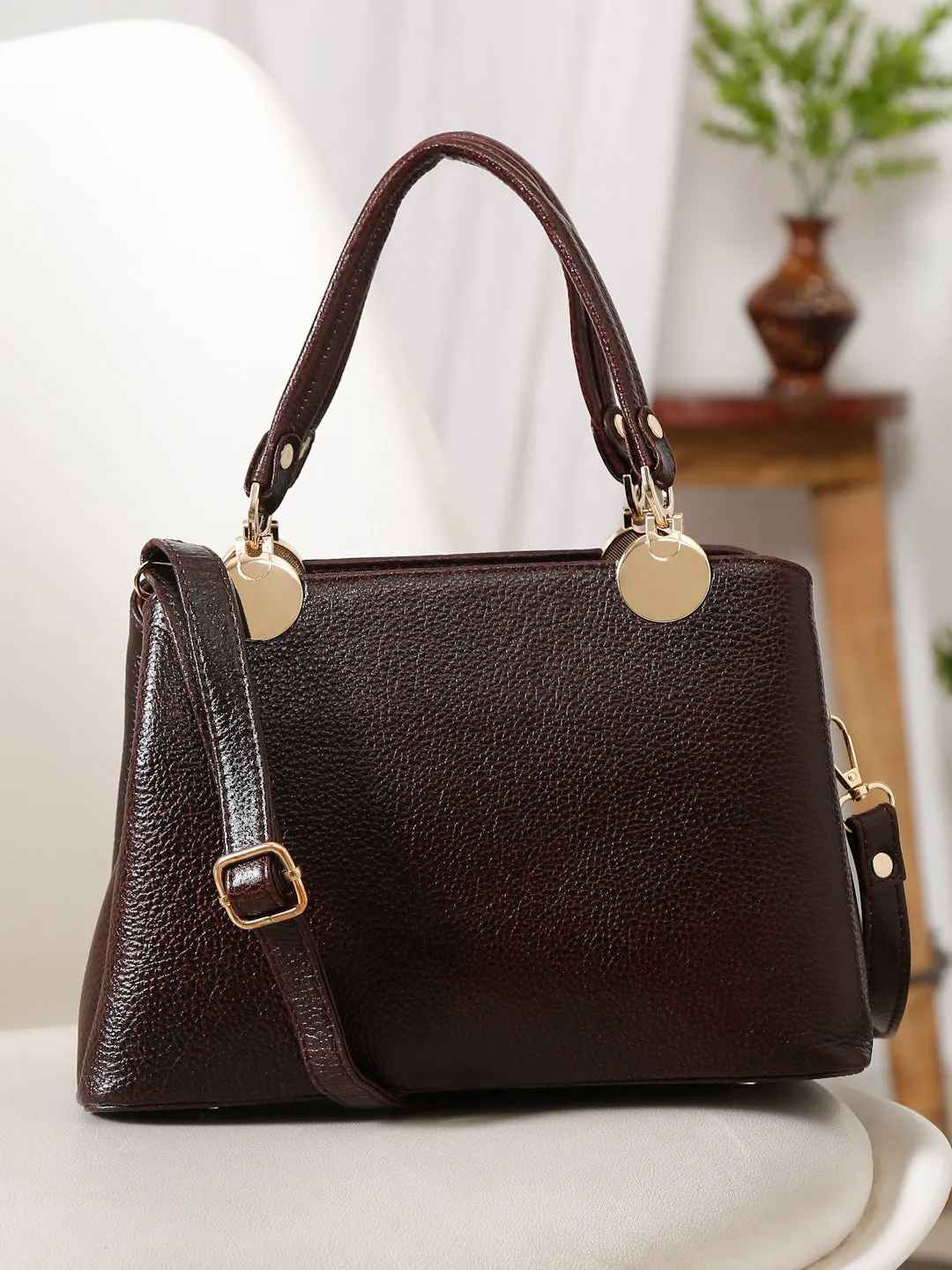 Teakwood Classy Women's Solid Brown Handbag