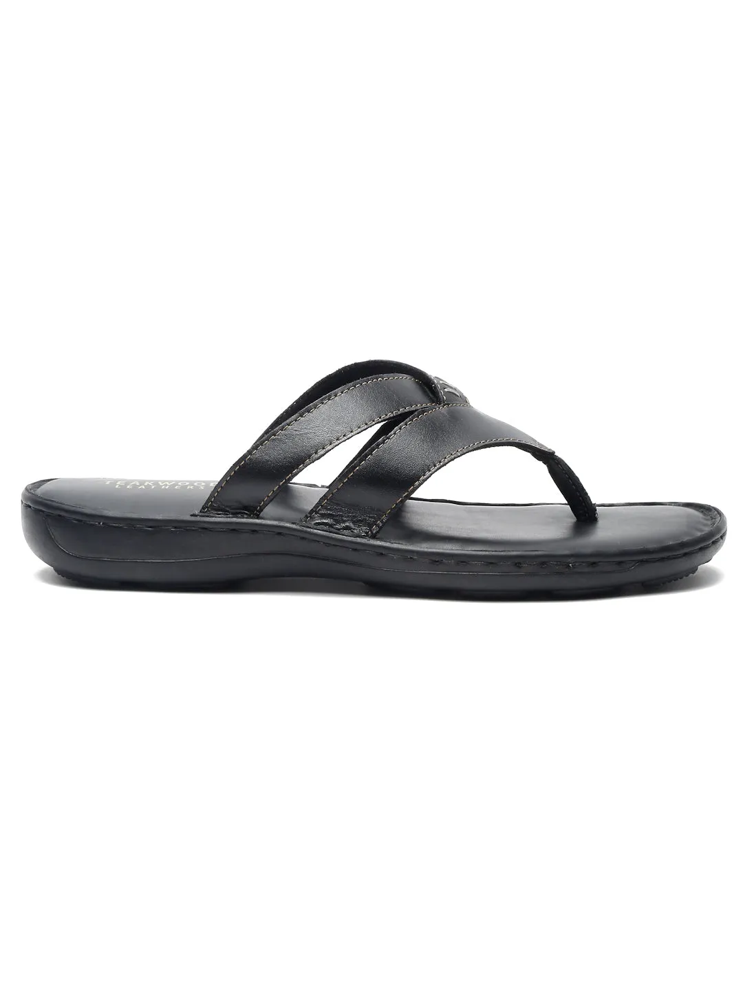 Teakwood Leather Men Black Leather Flip-Flops