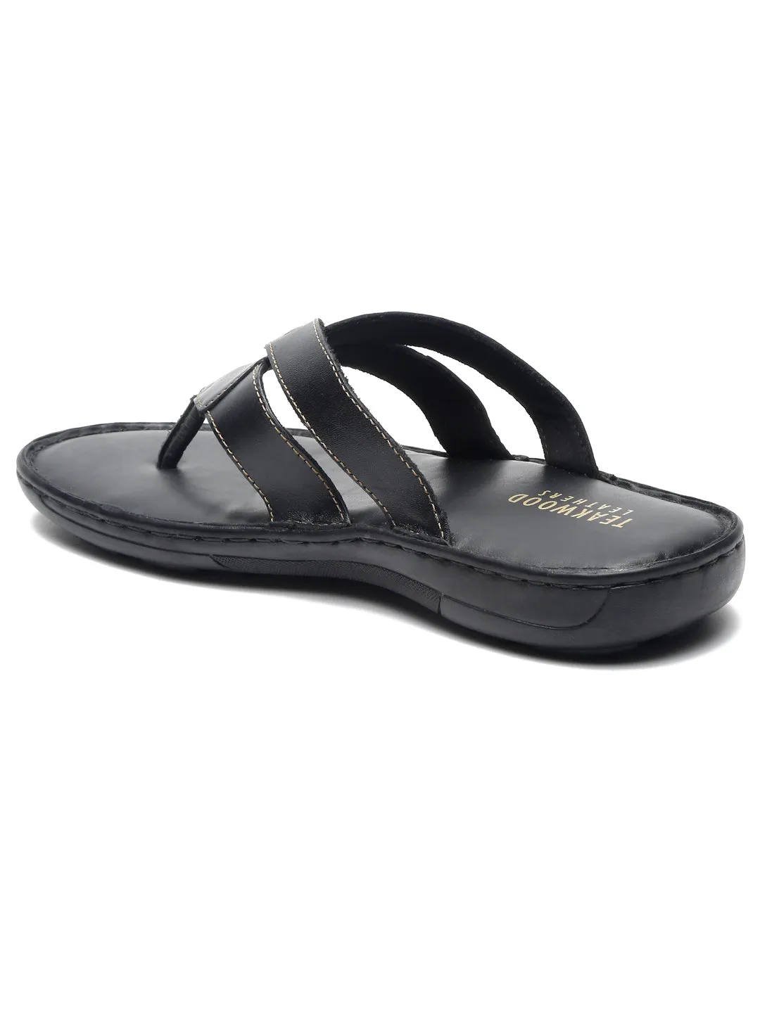 Teakwood Leather Men Black Leather Flip-Flops